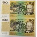 AUSTRALIA 1973 . FIFTY 50 DOLLARS BANKNOTES . PHILLIPS/WHEELER . CONSEC PAIR . FIRST PREFIX YAA